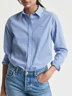 Gant Reg Classic Cotton Poplin Striped Shirt Perfect Blue